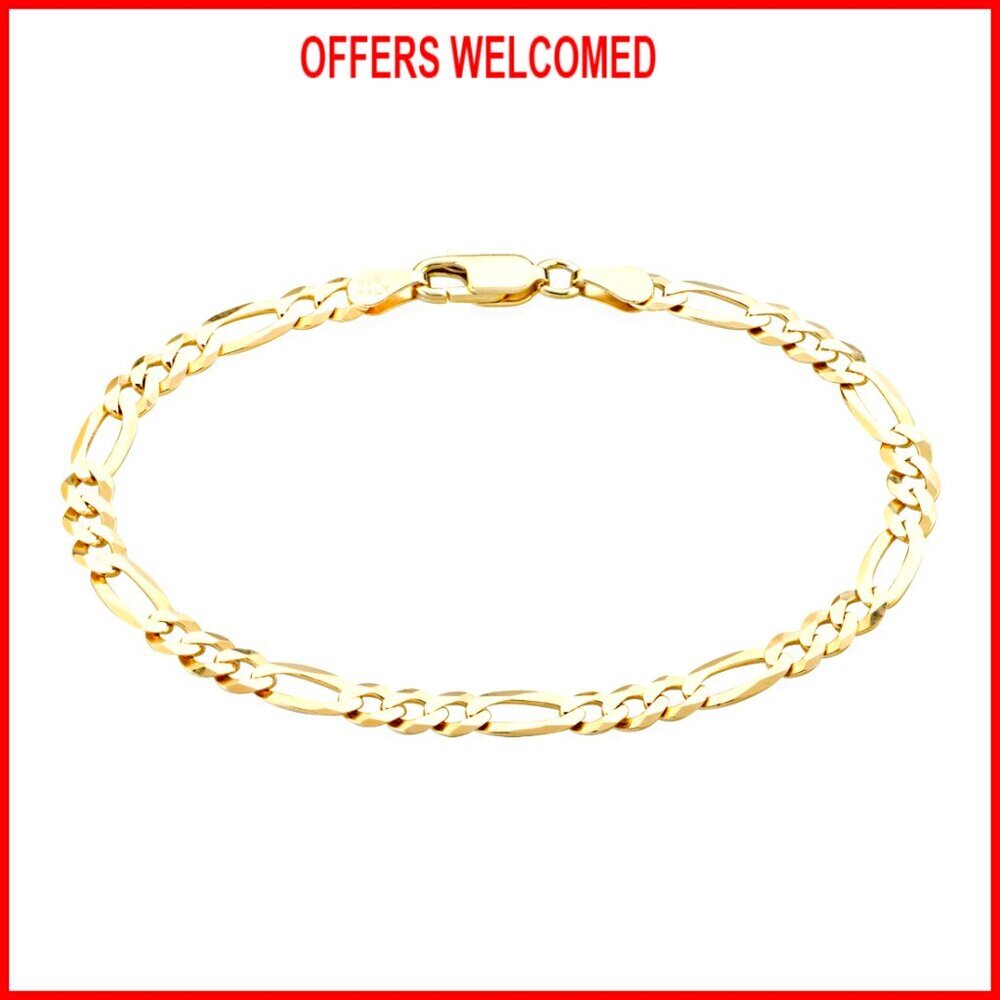 18K Gold Plated 925 Sterling Silver Figaro Chain Bracelet 5mm